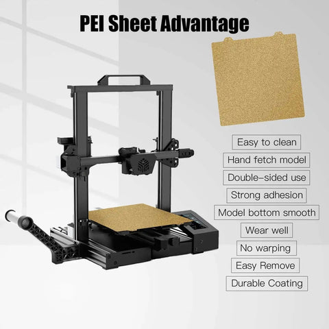 Dual Sided Textured PEI Printing Bed for 3D Printers 235x235mm on Ender 3 with frosted surface and listed features