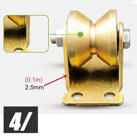 V Shaped Groove Track With Sliding Gate Roller And Beefy Heavy Duty Rigid Caster Set, 4 Pack Of 32mm Track Wheels close-up view