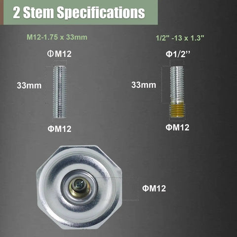 Height Adjustable Stem Leveling Casters With Ratchet Handle, Includes Half Inch And M12 Stem Sizes, Set Of 4 Heavy Duty