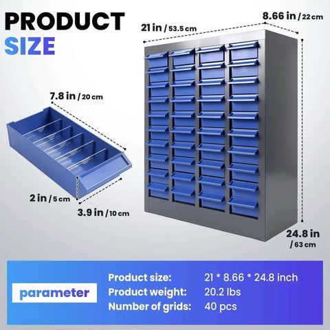 Beefy Heavy Duty Bolt Bin Organizer With 40 Drawers, ABS Plastic Parts Cabinet For Nuts, Bolts, Screws And Small Parts, Garage Workshop Storage Shelf, Durable Tool Organizer For Home Shop, Compact Yet Spacious