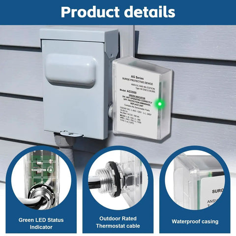 Installed 3-Mode HVAC Surge Protector For 120/240V Mini Split Systems With TPMOV Technology and Type 4X Watertight Enclosure