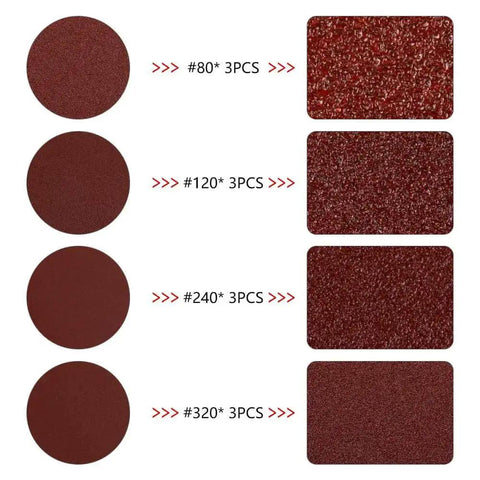 Set of sanding discs in different grits, labeled as #80, #120, #240, and #320, for use with 7 Inch Rotary Car Polisher With 1200W Motor.