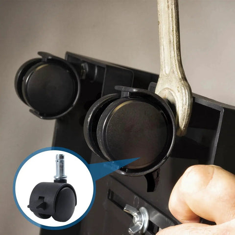 Installation of M8 Circlip Stem Caster Wheels Five Pack Heavy Duty Black Nylon Casters with Brakes on furniture