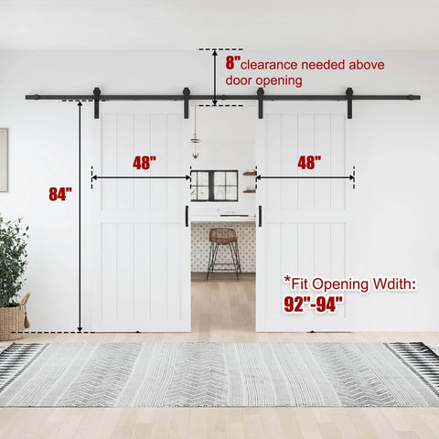 96 By 84 Inch White Barn Door With Sliding Hardware Kit Double 48 By 84 Door Set Fits 92 To 94 Inch Wide Openings