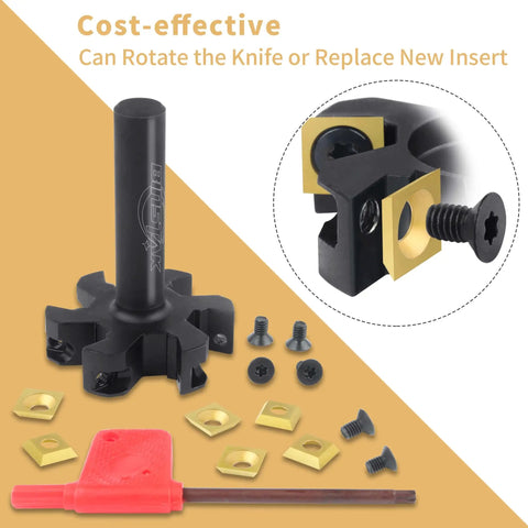 Beast 2 Inch Cutting Diameter Spoilboard Surfacing Router Bit With One Half Inch Shank Six Wing TiN Coated Carbide Inserts, tools