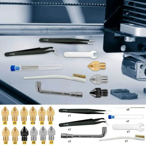 50 Piece Mk8 3D Printer Nozzle Set Hardened Steel Stainless Steel Brass For CR 10 Ender 3 High Temperature Wear Resistant Extruder