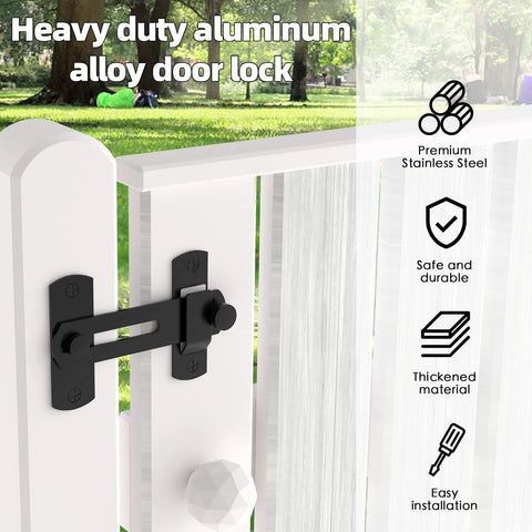 180 Degree Flip Sliding Barn Door Lock For Privacy And Safe Door Lock Latch installed on a white gate, durable steel build.