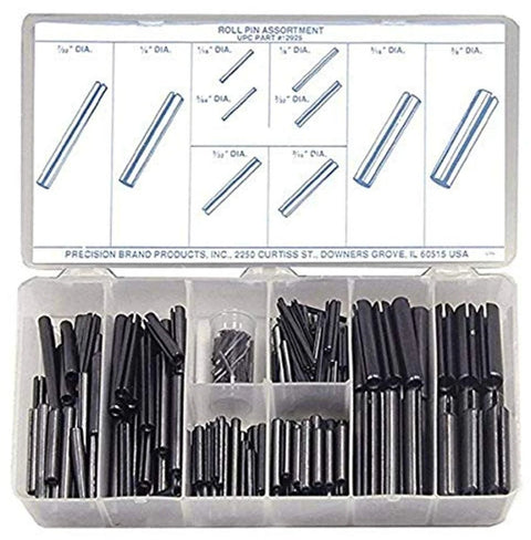 300 Piece Spring Steel Slotted Pin Assortment With Case In Inch Sizes Plain Finish Durable Flexible Pins for various projects.