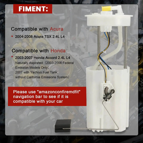 Electric Fuel Pump Module Assembly Sending Unit Direct Fit Replacement For Acura TSX 2004 2008 And Honda Accord 2003 2007 2 4L L4 Replaces FG0913 SP8002M 2202 425077 Plug And Play Easy Install shown with features and fitment details