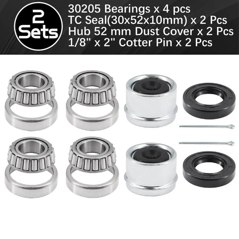 Trailer Bearing Kit 30205 With TC Seal 30x52x10mm And 52mm Dust Cover For 25mm Axles Includes Two Sets Cotter Pins