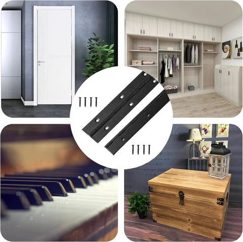 Two Pack Heavy Duty Piano Hinges 18 Inch Black Stainless Steel Continuous Hinges With 0.05 Inch Thickness And 1.2 Inch Open Width Ideal For Folding Cabinet Doors Includes 36 Screws For Quick And Easy Installation
