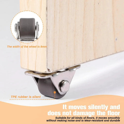 Mini Half Inch Fixed Casters With Metal Top Plate, 16 Pack, Quiet Rubber Wheels For Small Furniture And Appliances, installed view