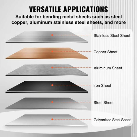 Metal sheets suitable for bending with 36 Inch Box And Pan Brake With Power Handle Bends 20 Gauge Steel And 14 Gauge Aluminum