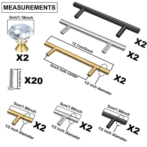 14 Piece Tray Handle Set for Resin Crafts and Cabinet Doors Stainless Steel Pulls With Screws Three Color Options Measurements