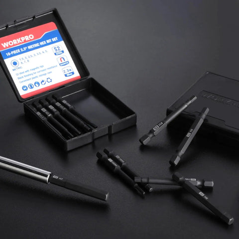 20 Piece Hex Head Allen Wrench Drill Bit Set With Magnetic S2 Steel CNC Machined Bits Metric And SAE Hex Bits One Quarter Inch Square Shank 2.3 Inch Long Driver Bits Includes Storage Box