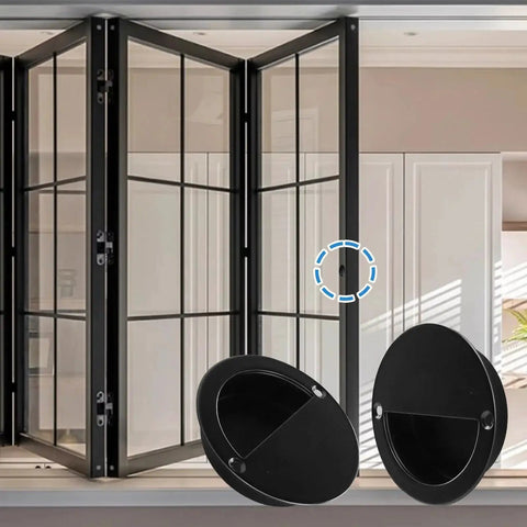 Round Hidden Concealed Door Pulls Flush Pocket Door Handles In Stainless Steel Matte Black 50mm for modern interior doors