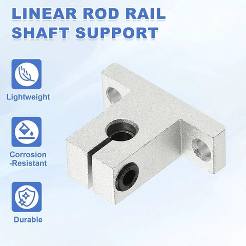 Front view of Aluminum 6mm ID Linear Rod Rail Mounting Bracket Set For Fast Smooth Motion In 3D Printers And Robotic Systems Shaft