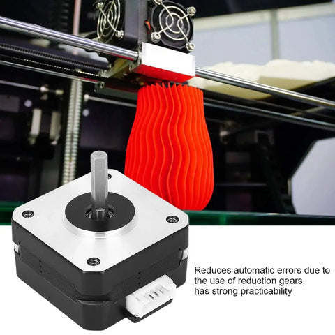 Nema 17 Stepper Motor For 3D Printers And CNC DIY Robots 12V 0.7A, shown next to a 3D printer with red printed object