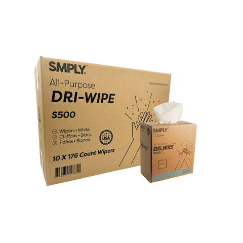 Dri-Wipe S500 All-Purpose Disposable Wipes, 176 Per Box, 10 Boxes, Center-Pull 8 By 12 Inch Sheets packaging image