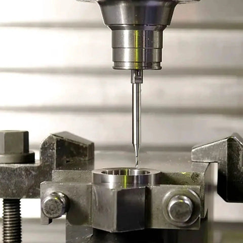Carbide End Mill Set With 1/8 Inch Shank Single Flute Upcut Router Bits For CNC Milling Wood And Acrylic in action on CNC machine
