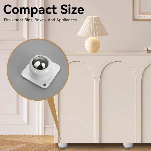 16 Pack White Self Adhesive 1 Inch Swivel Caster Balls For Storage Bins Mop Buckets And Small Furniture No Tools Required 360 Degree Rotation Quiet Smooth Rolling Each Wheel Supports Up To 28 Lbs under furniture