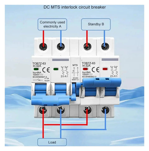 2P DC Dual Power Manual Transfer Switch MCB For PV System 40A Heavy Duty Miniature Circuit Breaker With Overload And Short Circuit Protection
