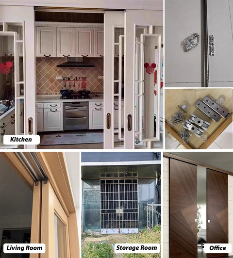 Heavy Duty Barn Door Hardware Kit For Two Doors, Double Track Bypass Sliding System installed in various home settings