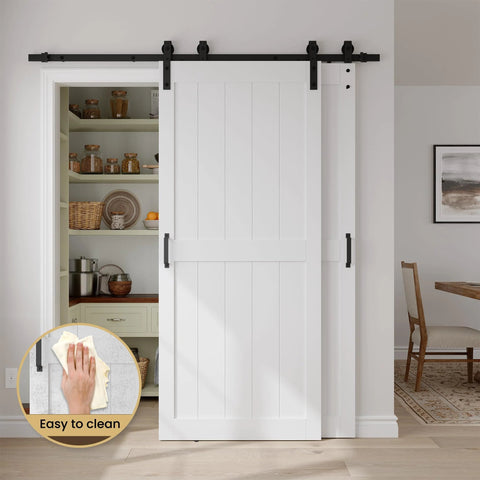 Installed 38 Inch By 84 Inch Bypass Barn Door With 6.6 Ft Track Hardware Kit Included, H Shape Solid Core MDF, White