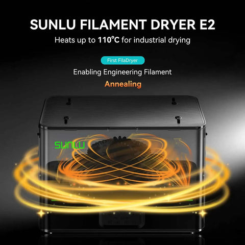 2-In-1 Filament Dryer And Annealing Box For 3D Printing Dual Chamber 110 C Max Temp 500W PTC Heater Dry And Anneal Engineered Filaments Like PC PA-CF FR-ABS front view with heating effect