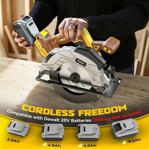 Cordless Circular Saw Seven And A Quarter Inch With Laser Guide, Brushless Motor, Five Thousand RPM, Bare Tool, DeWalt 20V Battery Compatible