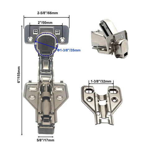 180 Degree Frameless Cabinet Hinges With Soft Close For Quiet Smooth Closure Nickel Plated Steel Concealed Hydraulic Adjustable Mechanism Full Overlay Design Durable Cold Rolled Steel No Fuss Install 2 Pack, detailed measurements