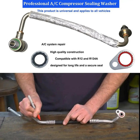 AC O Ring Kit 400 Piece Seal Washer Set for Your Ride, showing installation and components for vehicle A/C repairs.