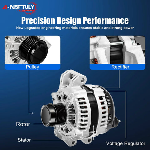 180A High Output Alternator Replacement for 2011-2021 Chrysler 300 featuring pulley, rotor, voltage regulator, stator, rectifier