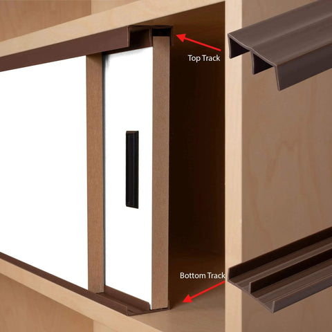 Three Quarters Inch Panel Sliding Door Track Set For Three Quarters Inch Thick Panels 48 Inch Brown Plastic Upper And Lower Tracks Smooth Quiet Operation Ideal For Cabinets Bookcases Display Panels Reptile Tanks And Honeycomb Panels Made In USA.