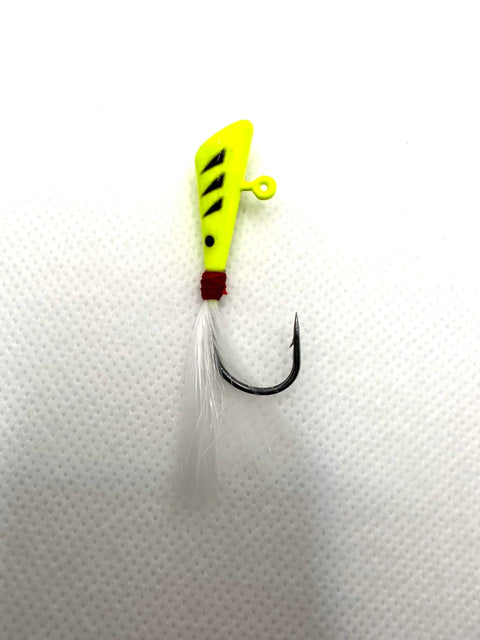 Assorted Darts Fishing Lures Kit With 1/4 Oz Bucktail Jigs, single bright yellow lure with realistic swim action