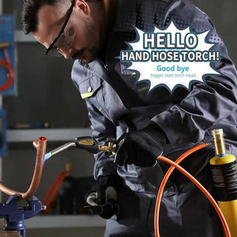 Pro Grade Propane Torch Hose Kit With 3.6 Foot Hose, MAP Gas Torch Kit With Trigger Start And Adjustable Heat Up To 3600F demonstrated by a person.