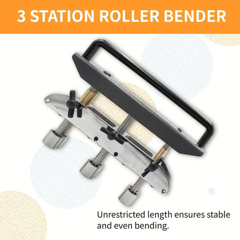 Three Station Sheet Metal Bender For 0 To 90 Degree Bends with roller handle, suitable for 0.3-1.0 mm sheets, displayed on white background.