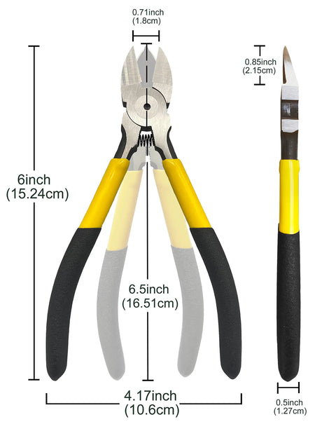 Ultra Sharp 6.5 Inch Wire Cutter For Jewelry Making And Crafting, Spring Loaded Flush Cut Pliers, dimensions shown