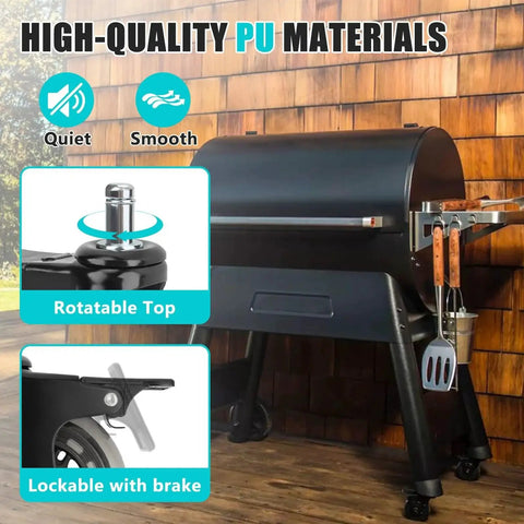 Outdoor grill with 3 Inch Swivel Caster Wheel With Brake Replacement For Pellet Grills HDW302 Universal Compatibility, showing lockable brake.