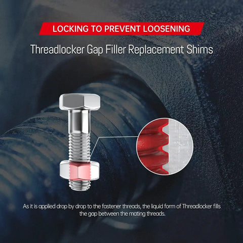 Close-up of Red High Strength Temperature Threadlocker For Bolts And Metal Fasteners Up To M25 Anaerobic Screw Glue application.