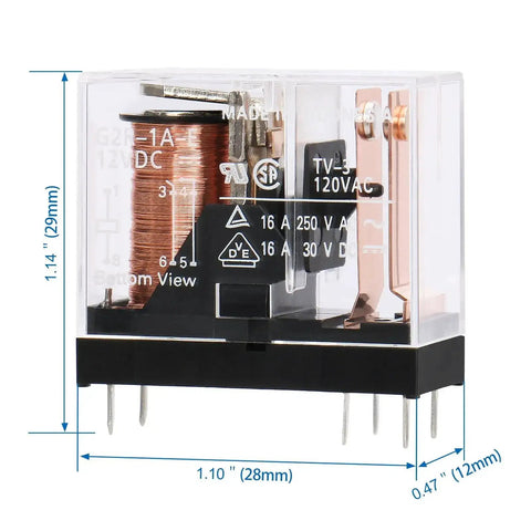 G2R 1A E DC12 General Purpose Relay SPST No 12 Volt DC 16 Amp PC Board Mount Relay with dimensions