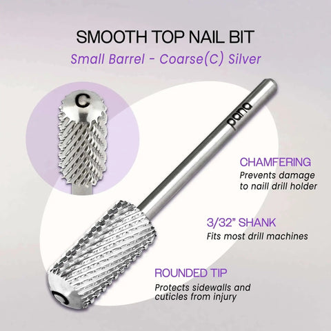 Pro Grade Carbide Nail Drill Bit For Gel Polish And Acrylic Removal Small Barrel Shank Three Thirty Second Inch Silver Coarse Grit