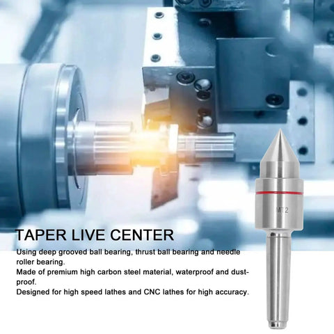 MT2 Live Center Pro Grade Built For Speed Triple Ball Bearing 60 Degree Tailstock on CNC Lathe, high carbon steel construction