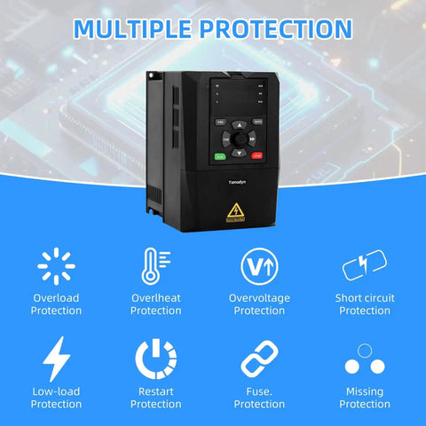 Front view of Beefy 15KW 20HP VFD Variable Frequency Drive showing multiple protection features and robust design.