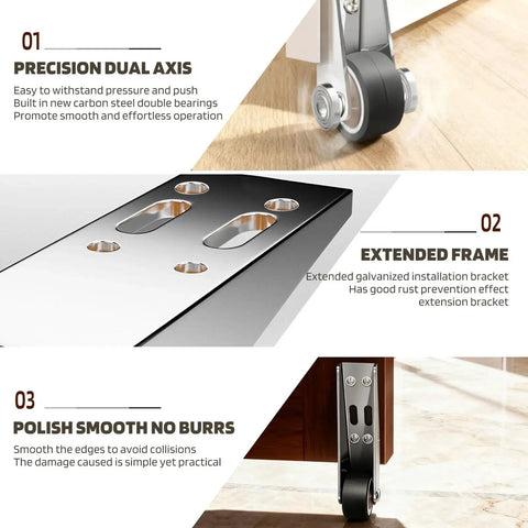 Low Profile Silent Rubber Casters Set For Sagging Door Repair And Furniture, 500 Lbs Capacity, Side Mount Wheels detail view