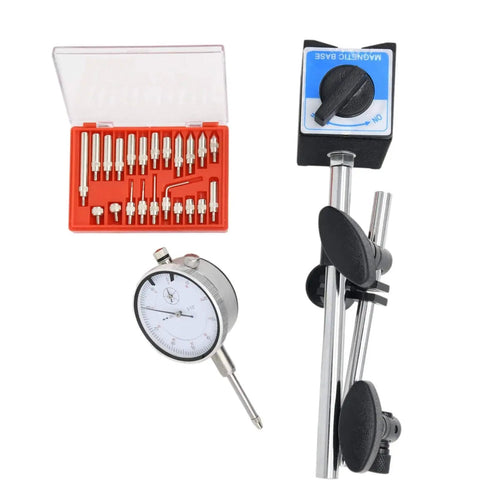 Dial Indicator With Magnetic Base 0 To 1 Inch Range One Thousandth Inch Precision Long Arm With Fine Adjustment Pro Grade