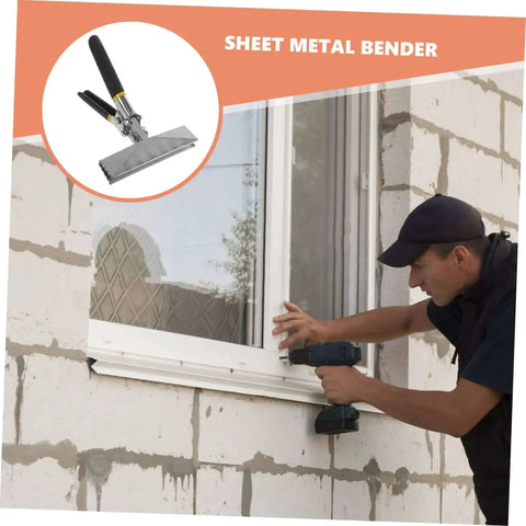 Heavy Duty Hand Seamer For Sheet Metal Bending With Long Reach Pliers And Offset Jaw Flat Plate Design in use for window installation