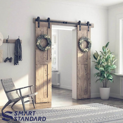 Six Foot Double Barn Door Hardware Kit For Home Use Sliding Door Track That Glides Smooth And Quiet DIY Friendly Install