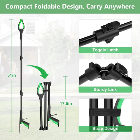 51 Inch Extra Long Grabber Reacher Tool With Foldable Design, Magnetic Tip, 360 Degree Rotating Anti Slip Claw For Indoor And Outdoor Use, Extension Grabber For Seniors And Trash Pickup Lightweight Aluminum Build