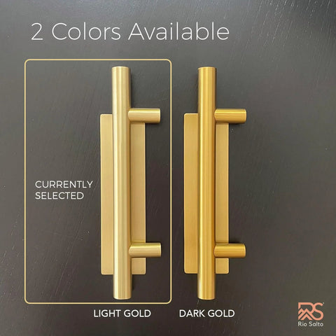 Dope 12 Inch Brushed Brass Gold Barn Door Handle Kit With Solid Aluminum Pulls And Flush Handles Heavy Duty Sliding Door Hardware 1 Door Pack Includes Screws And Protective Pads in light and dark gold color options shown side by side.